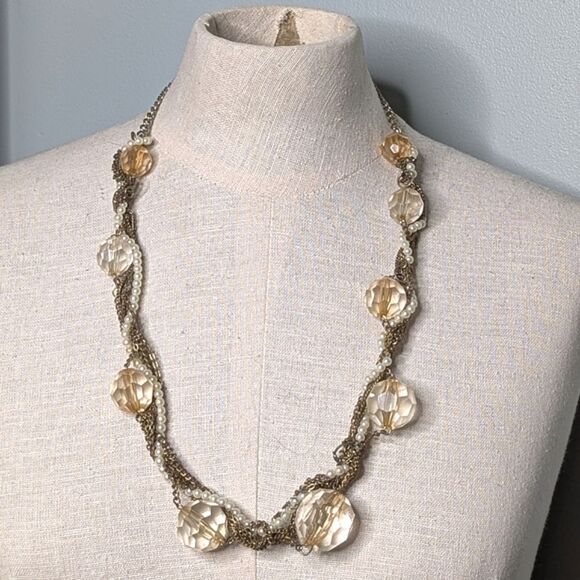 Vintage Mixed Media Chain Bead Pearl Necklace - Picture 1 of 9